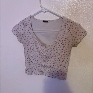 Brandy Melville Gray Cream Buttoned Crop Blouse